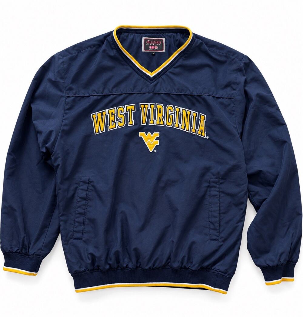 Vintage West Virginia WVU Mountaineers Windbreaker Pullover Jacket L Navy Y2K